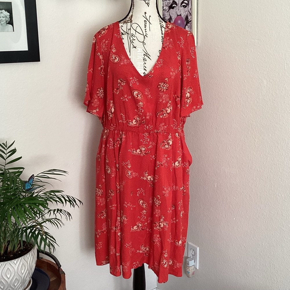 Torrid Red Floral Paisley Midi Dress 14-16